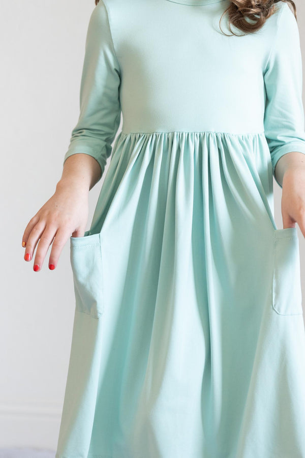 sage-3-4-pocket-twirl-dress Mila &  Rose - Sophia's Style-Sage 3/4 Pocket Twirl Dress-6-12M--1